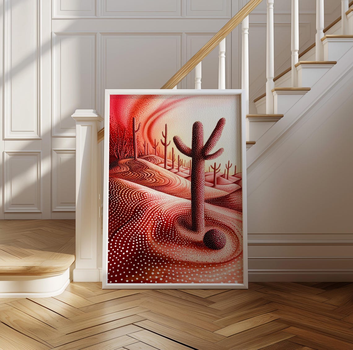 Kusama Inspired Red Desert Cactus Dotted Dune Landscape Sunset Poster - Image 2