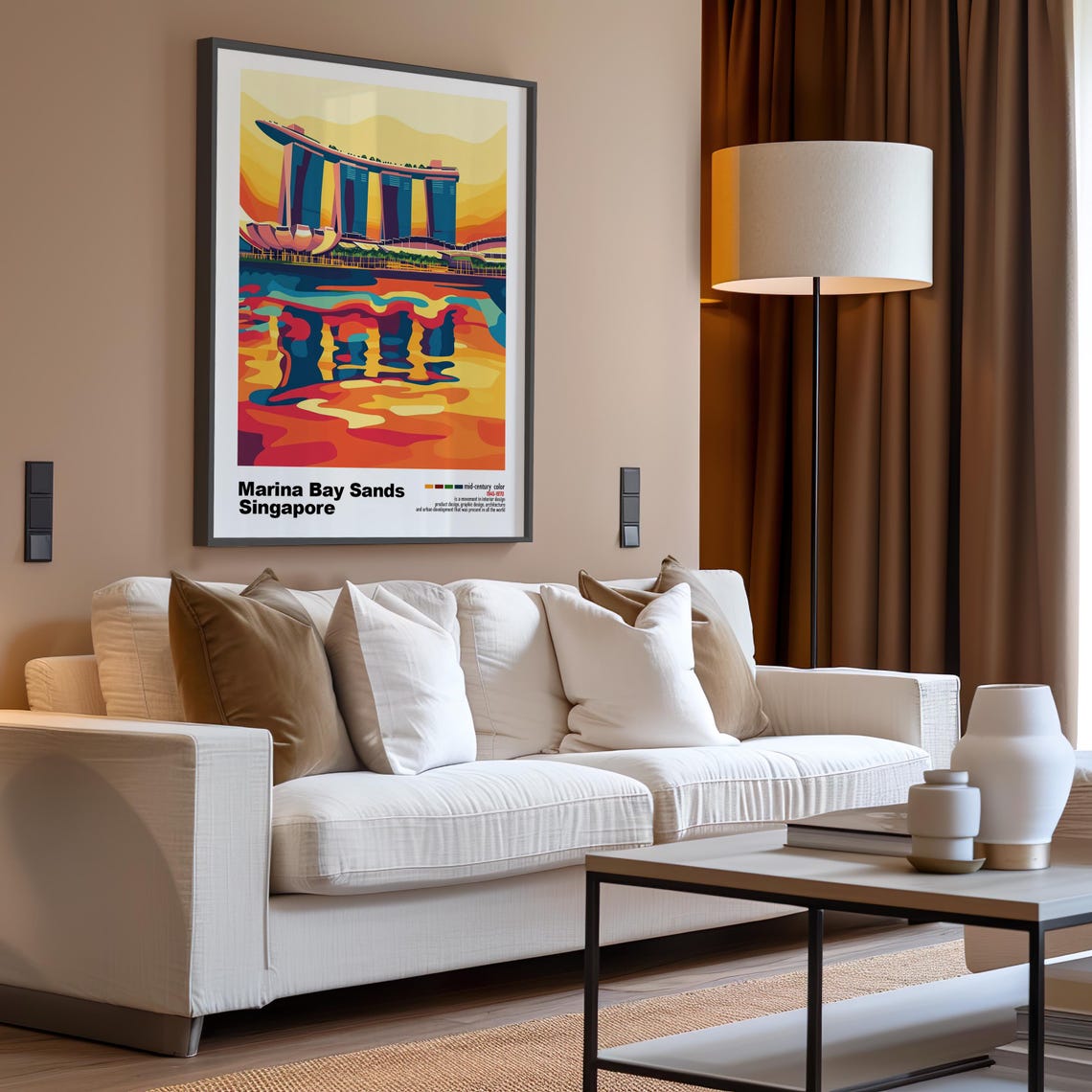 Singapore Marina Bay Sands Sunset Reflection Waterfront Poster - Image 3