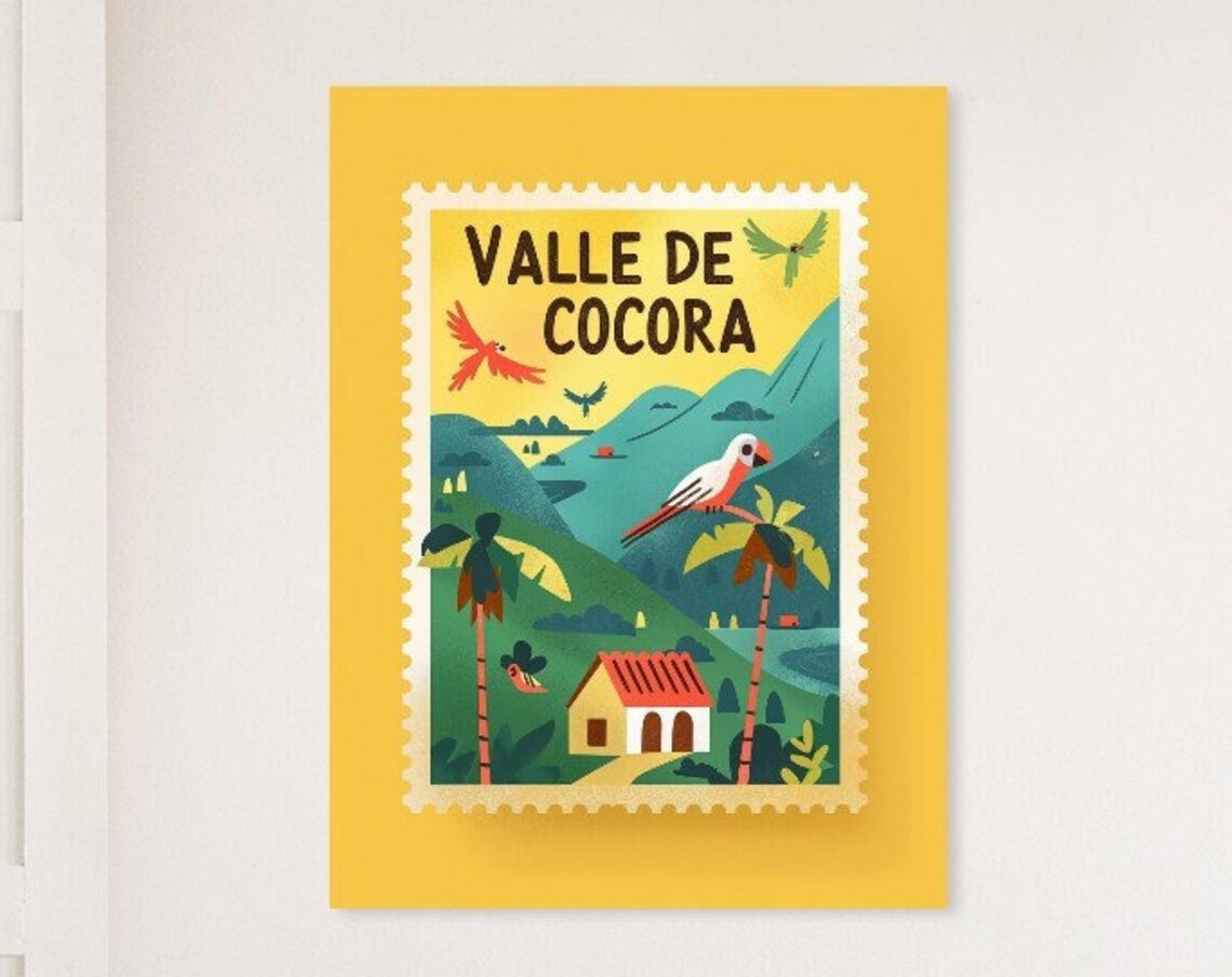 Valle de Cocora Colombia Palm Valley Stamp Art Travel Poster