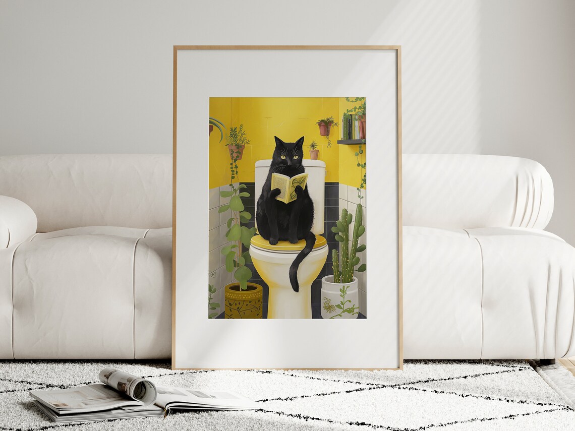 Funny Toilet Poster, Cute Black Cat Bathroom Gift - Image 3