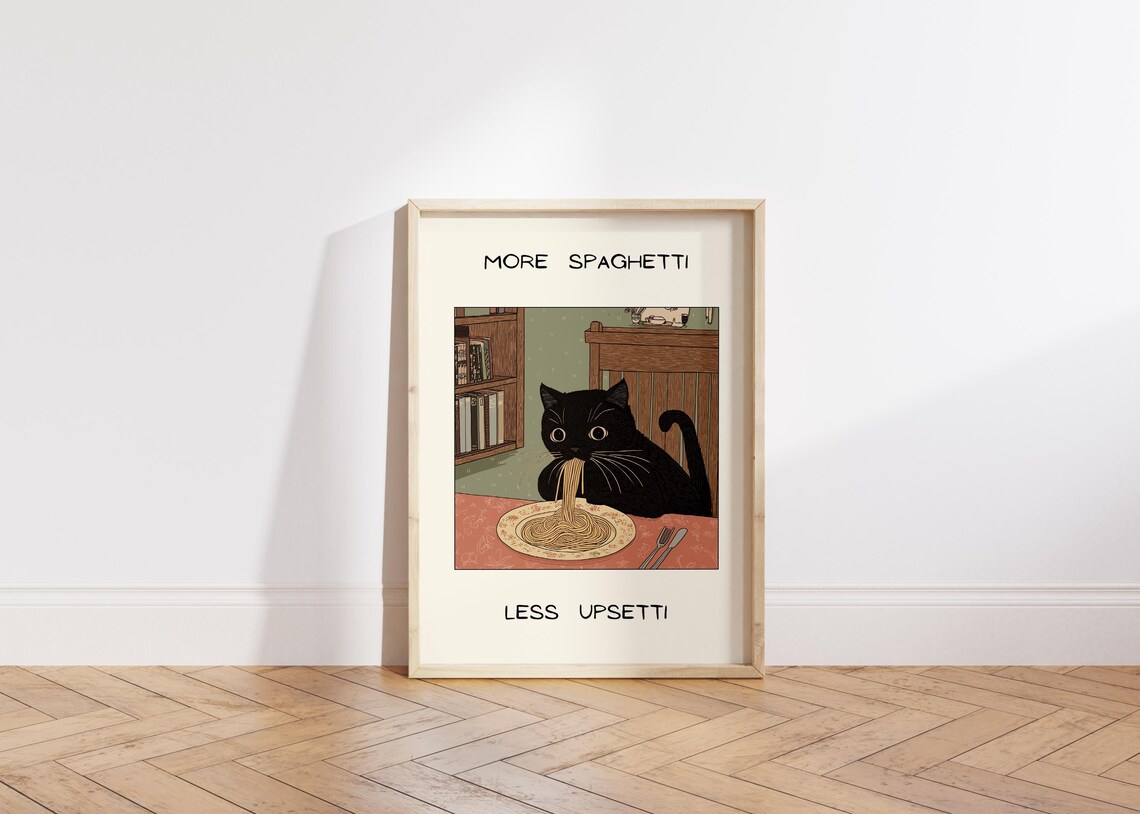 More Spaghetti Less Upsetti Black Cat, Kitchen Art - Image 5
