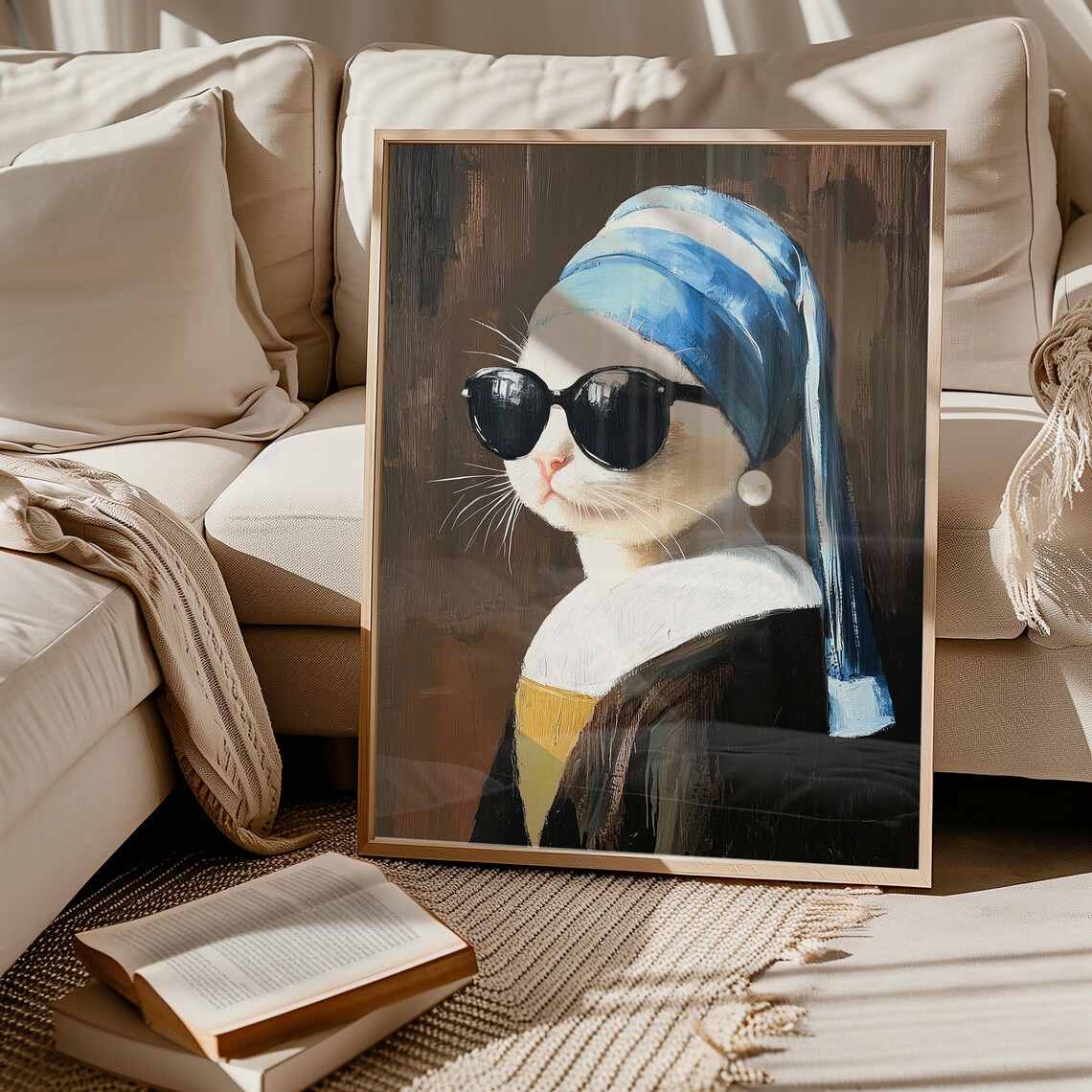Cute Cat With A Pearl Earring, Funny Art Print - Image 6