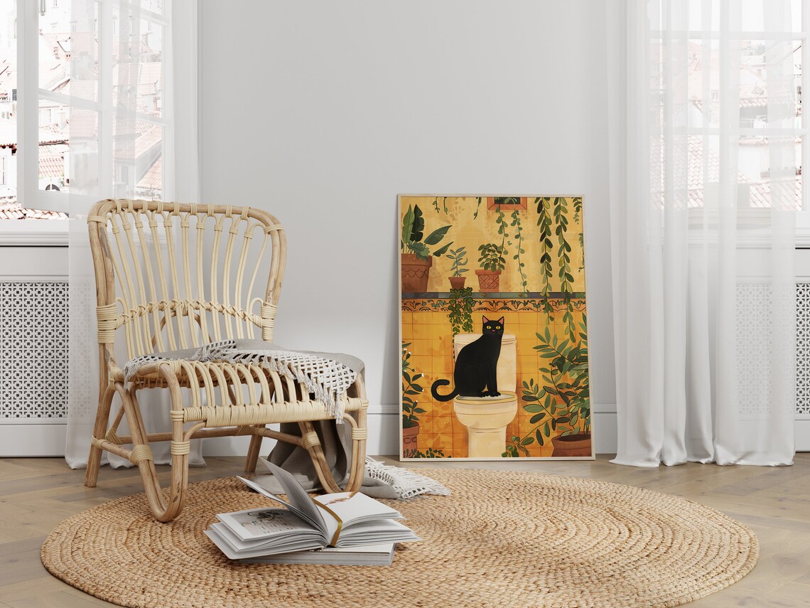 Funny Toilet Cat Poster Gift for Cat People - Image 2