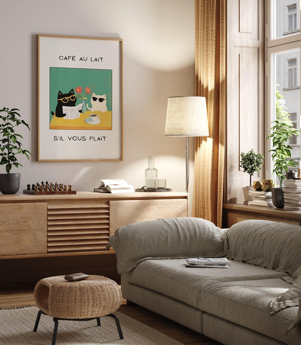 French Cafe Au Lait Cat Print, Kitchen Decor - Image 2