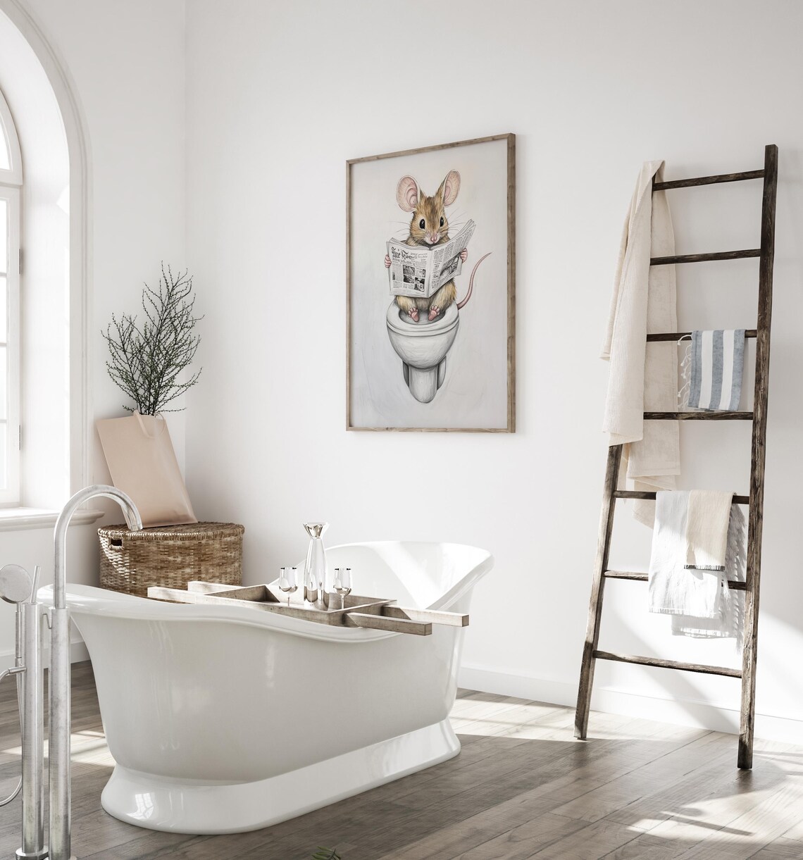 Mouse Reading A Newspaper Bathroom Art Print - Image 4
