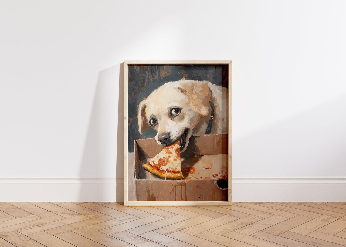 Cute Dog Eating Pizza, Funny Kitchen Art Print - Image 6