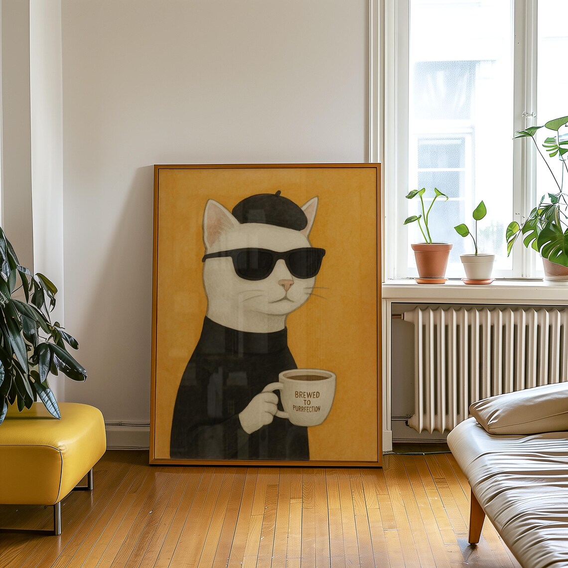 Cool Cat Coffee Poster, Minimalist Funny Cat Art - Image 5