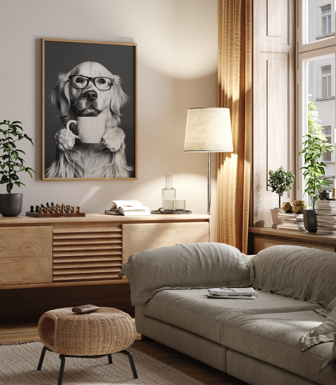 Golden Retriever Drinking Coffee, Funny Dog Art Print - Image 3