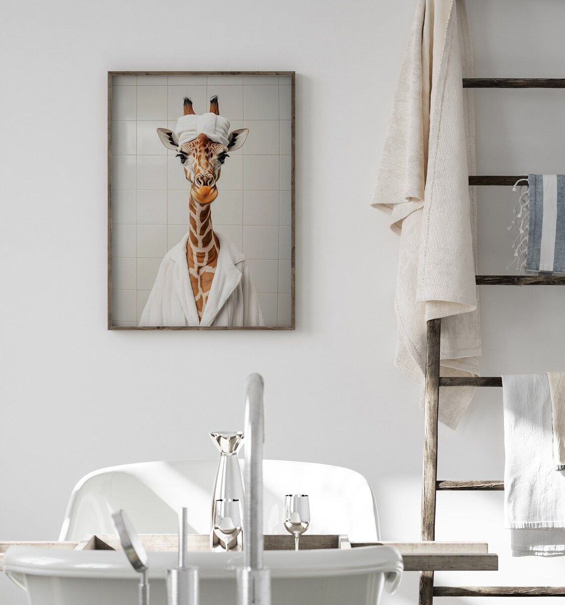 Funny Giraffe Bathroom Decor, Humorous Poster - Image 4
