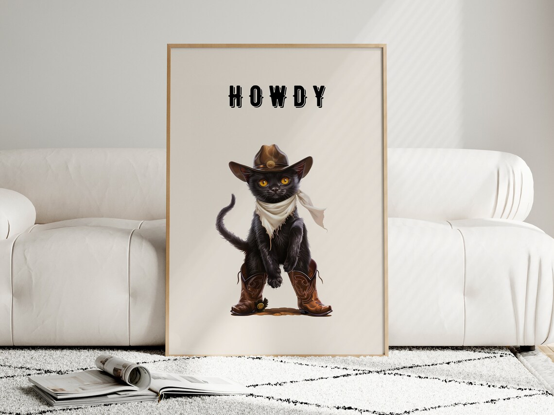 Howdy Funny Black Cat, Cowboy Cat Illustration - Image 4