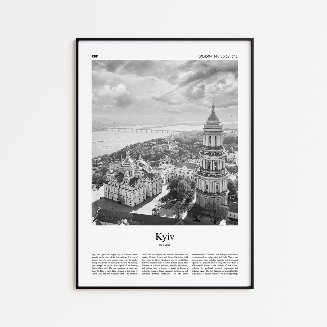 Kyiv Ukraine Pechersk Lavra Monastery Black and White Photo Poster