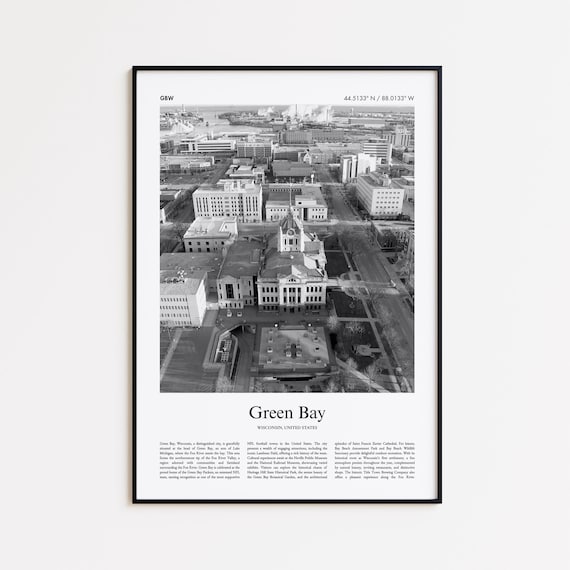 Green Bay Wisconsin Black and White Aerial City Photo Poster