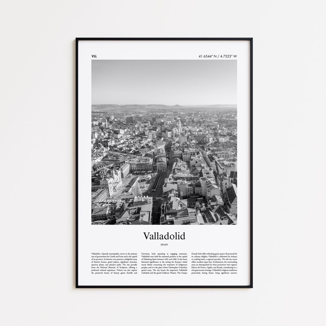 Valladolid Aerial Cityscape Black White Spain Photo Poster Art