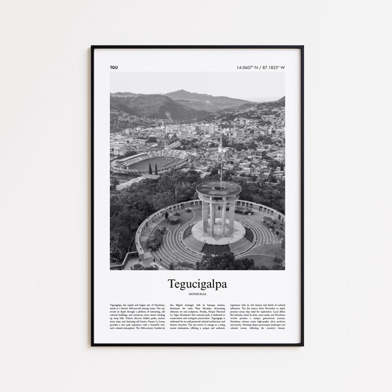 Tegucigalpa Black And White Print Photo Poster Travel Gift Honduras Wall Art Modern