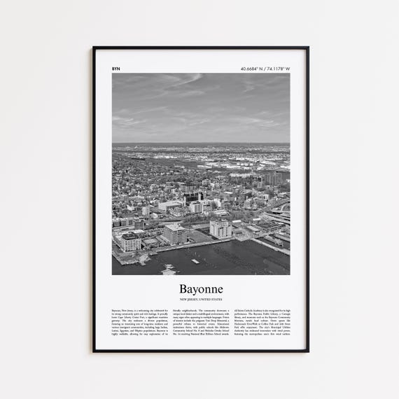 Bayonne Black And White Print Photo Poster Travel Gift New Jersey United States Usa Wall Art