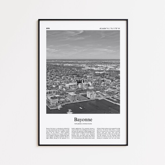 Bayonne New Jersey Cityscape Black And White Photo Travel Poster