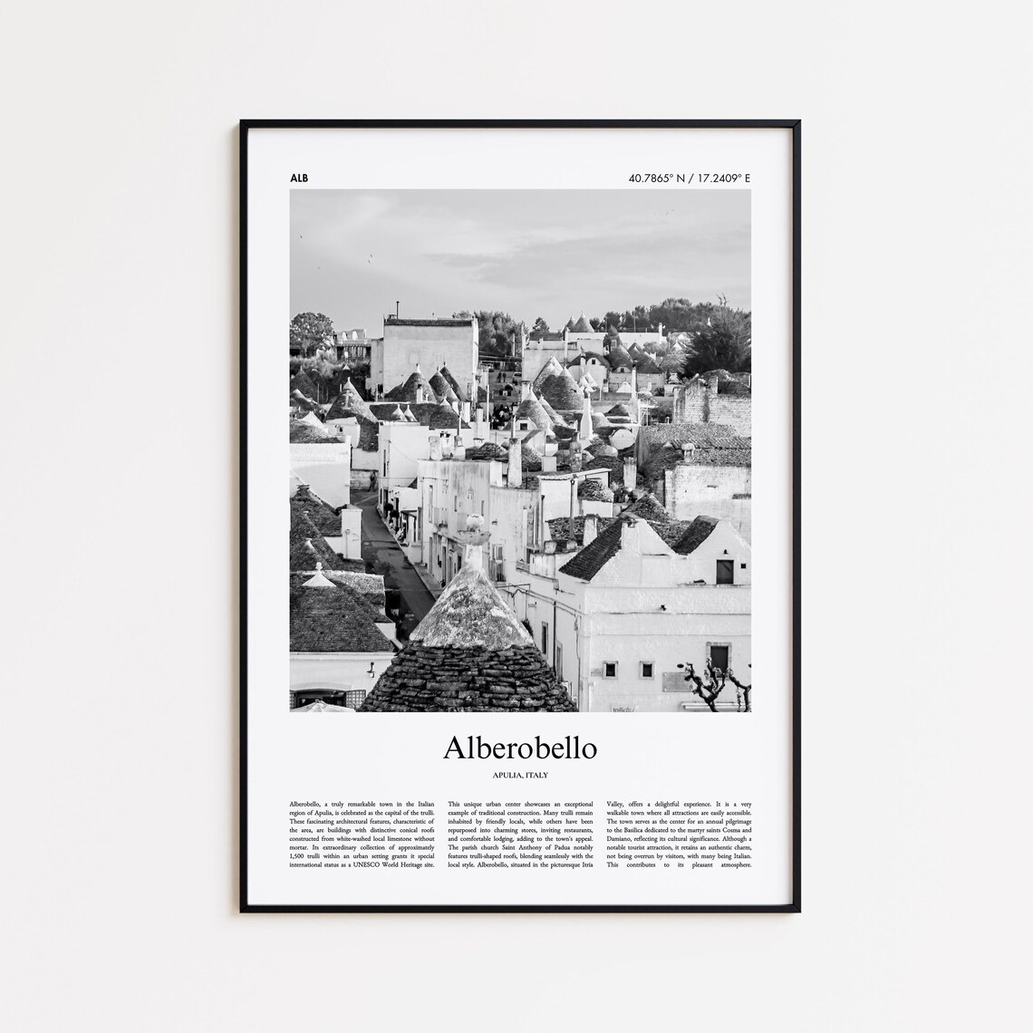 Alberobello Italy Black And White Trulli Stone Roofs Photo Poster