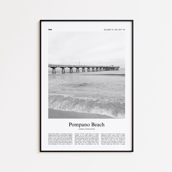 Pompano Beach Florida Fishing Pier Black And White Photo Poster