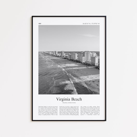 Virginia Beach Virginia Black and White Travel Poster Oceanfront Photo