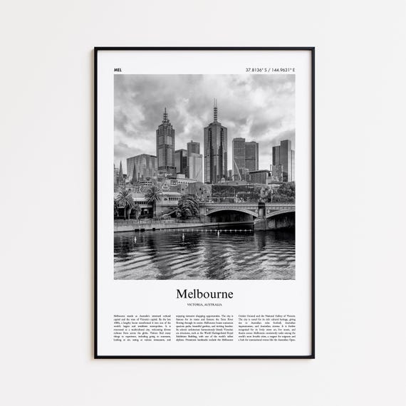Melbourne Black And White Print Photo Poster Travel Gift Victoria Australia Wall Art Home Decor