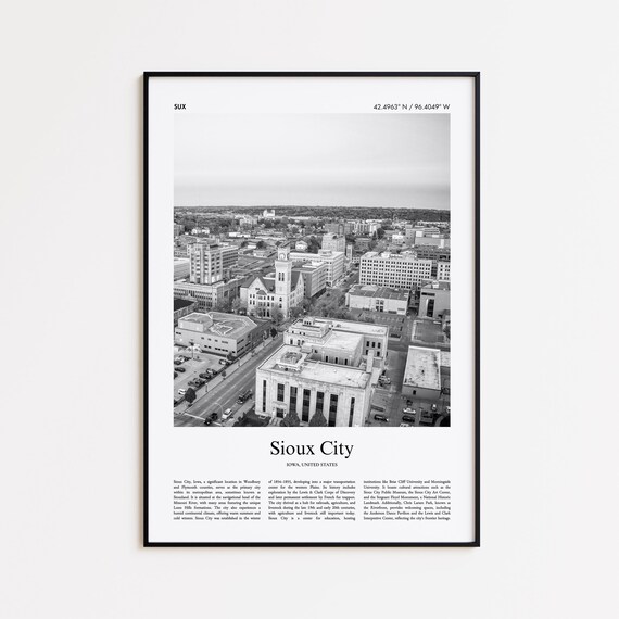Sioux City Iowa Black And White Aerial Downtown Photo Poster