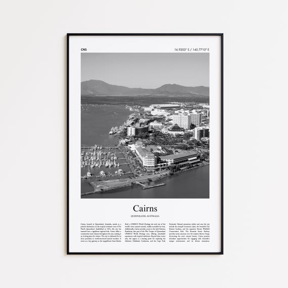 Cairns Black And White Print Photo Poster Travel Gift Queensland Australia Wall Art Minimal Home Decor