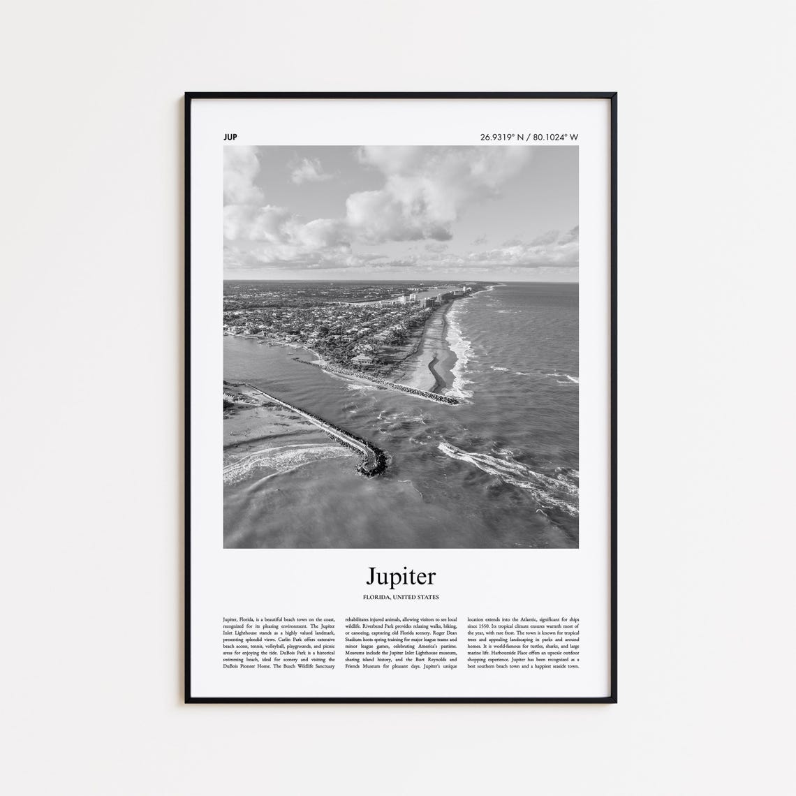 Jupiter Florida Black And White Aerial Coastline Photography Poster
