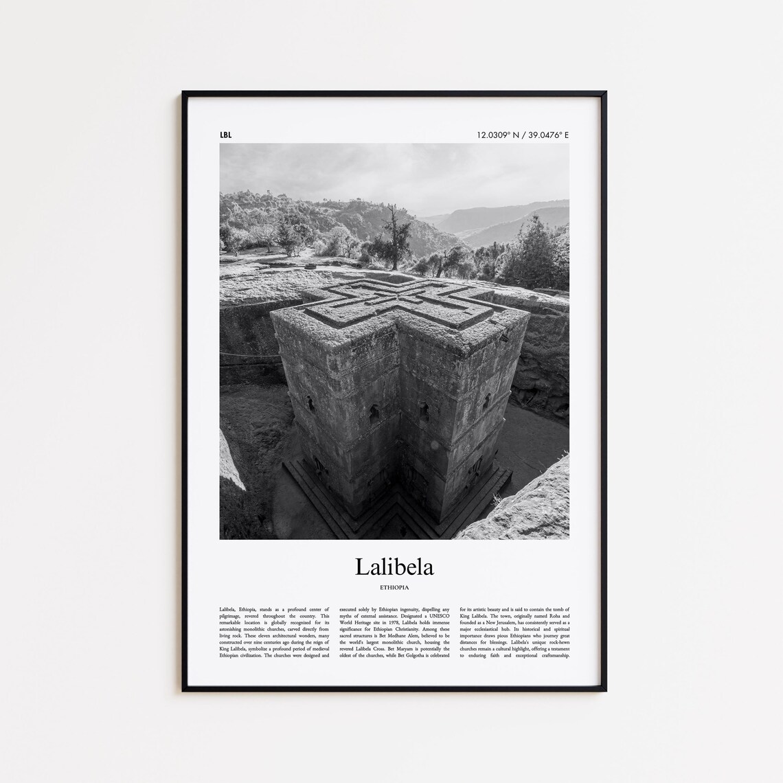 Lalibela Ethiopia Rock-Hewn Church Black and White Travel Poster