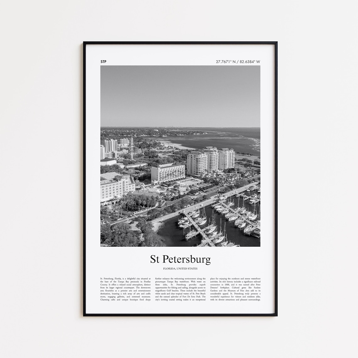St Petersburg Florida Black And White Marina Aerial Photo Poster