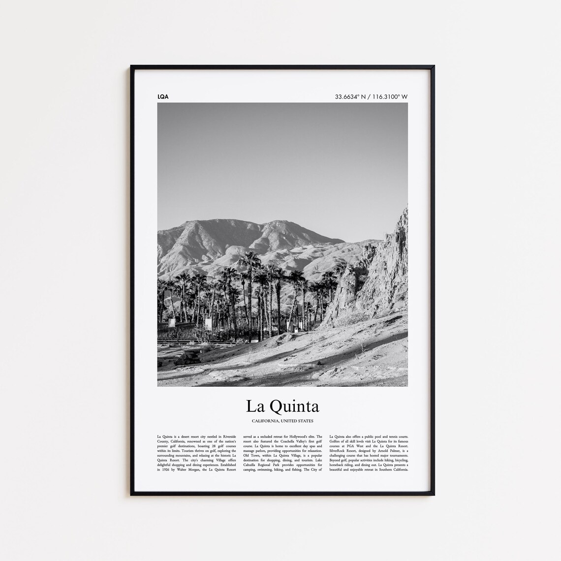 La Quinta California Desert Black And White Photo Travel Poster
