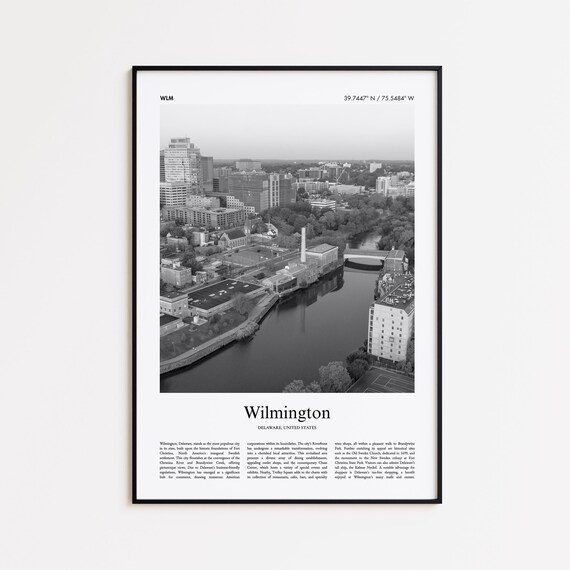 Wilmington Delaware Black and White Travel Poster Riverfront City Photo