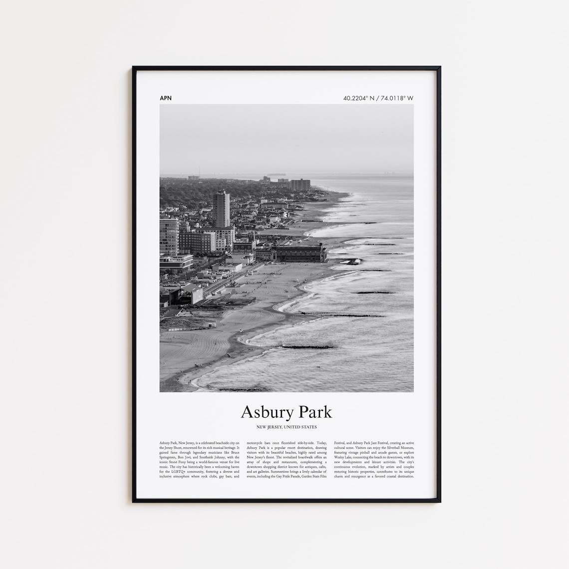 Asbury Park Black and White Travel Poster