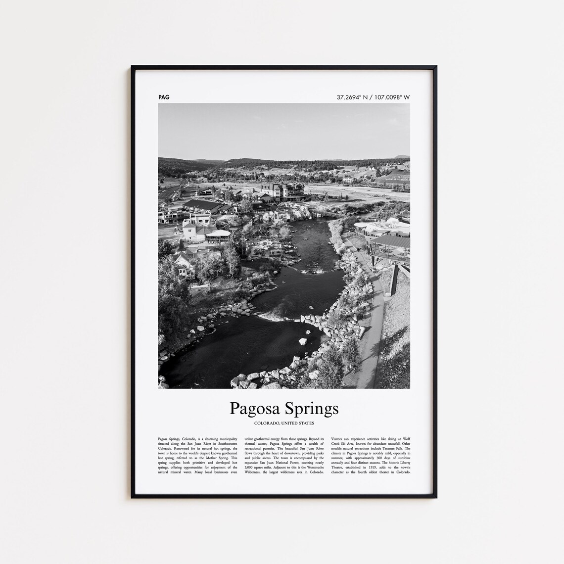 Pagosa Springs Colorado Hot Springs River Black and White Photo Poster