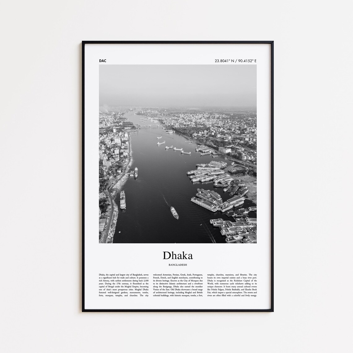 Dhaka Buriganga River Aerial Black And White Bangladesh Travel Poster