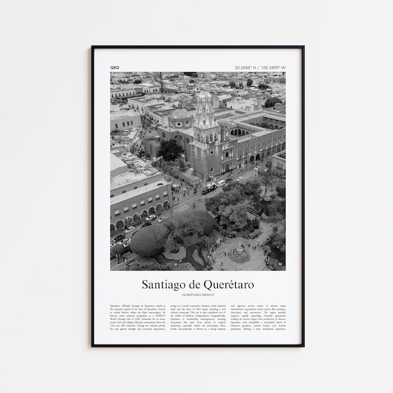 Santiago De Queretaro Aerial Square Black And White Travel Poster