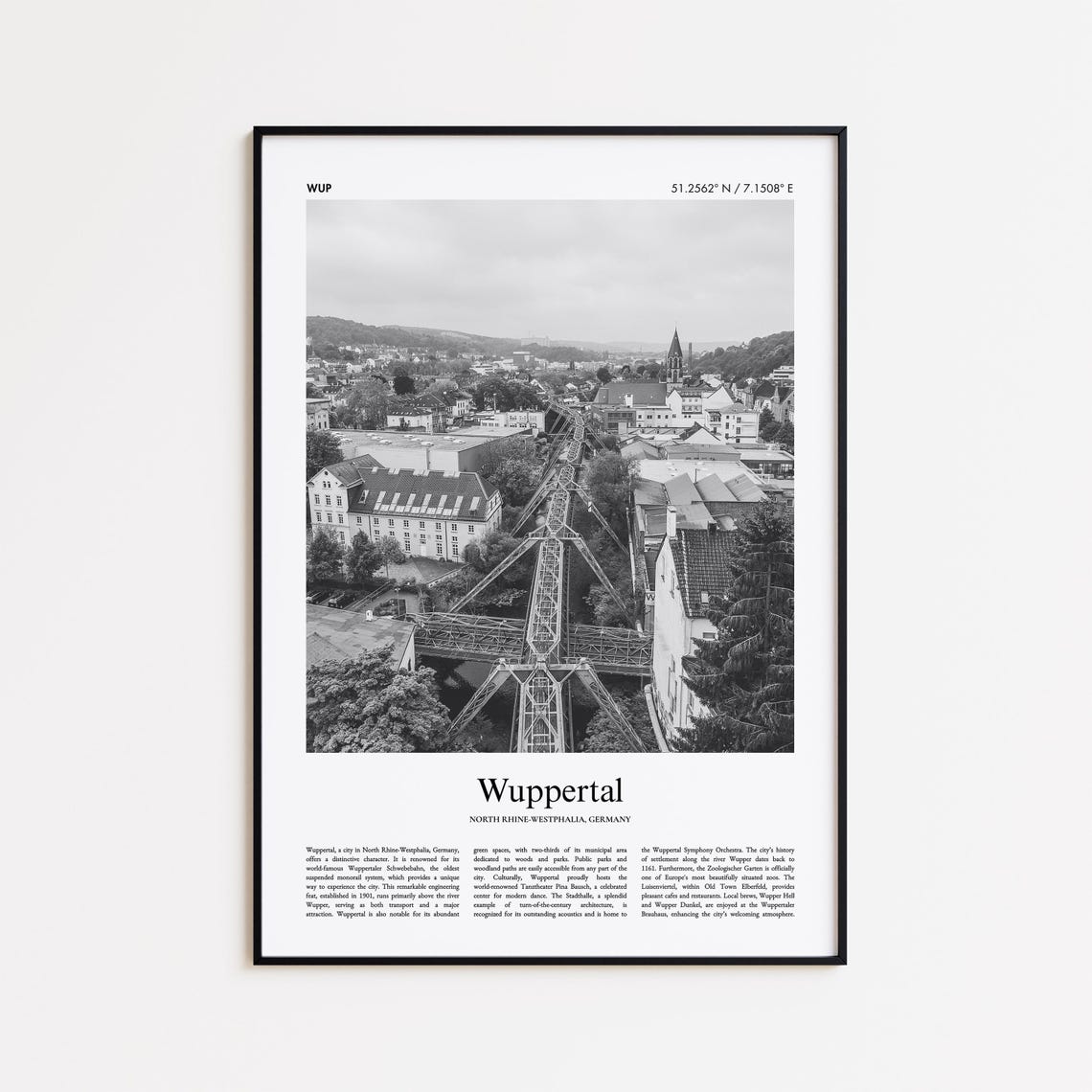 Wuppertal Germany Schwebebahn Railway Black And White Photo Poster