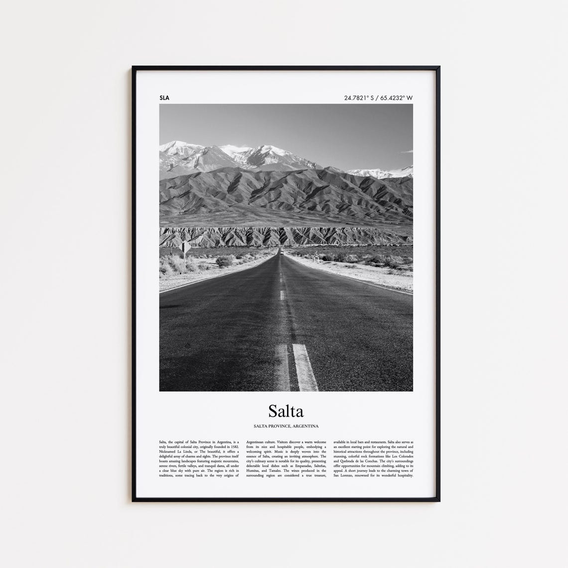 Salta Argentina Black and White Desert Road Mountain Photo Poster