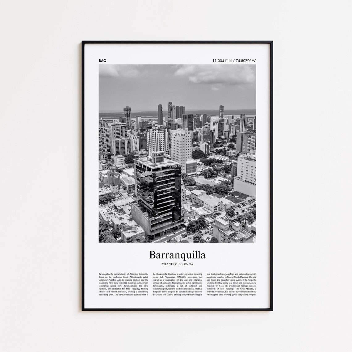Barranquilla Colombia Black And White City Skyline Photo Poster