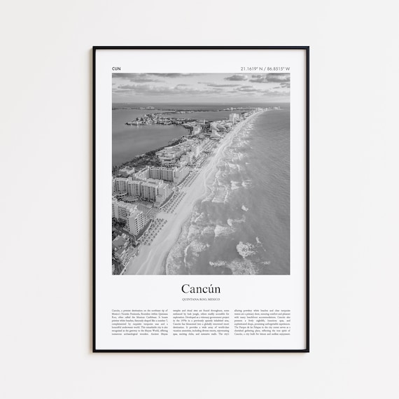 Cancún Beach Strip Aerial Black and White Photo Travel Poster
