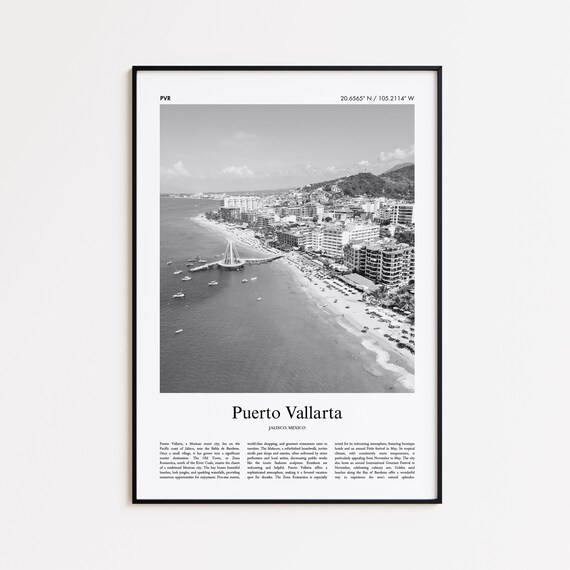 Puerto Vallarta Black And White Print Photo Poster Travel Gift Jalisco Mexico Wall Art
