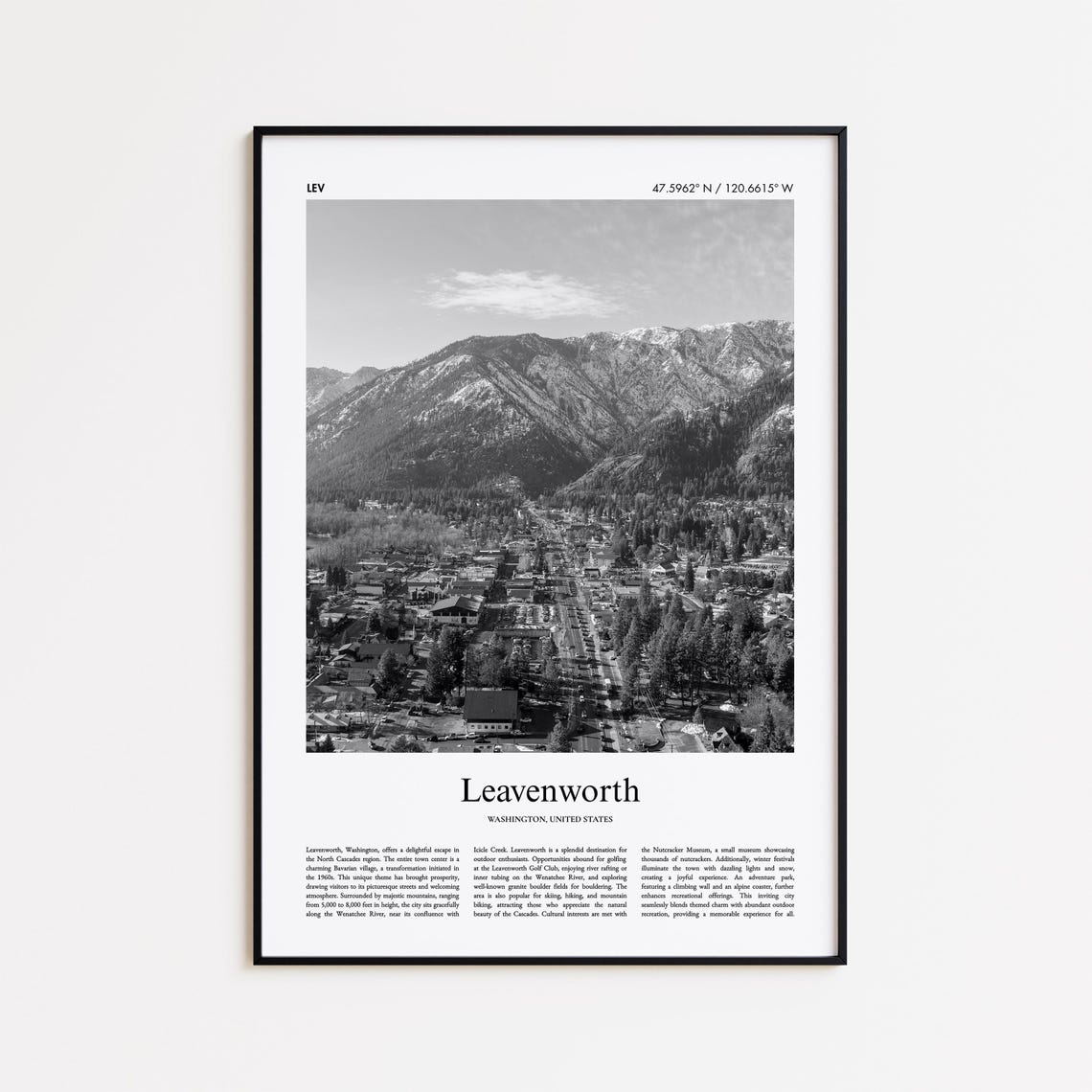 Leavenworth Washington Black And White Photo Poster Mountain Town