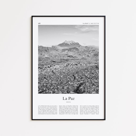 La Paz Black And White Print Photo Poster Travel Gift Bolivia Wall Art Minimal Home Decor