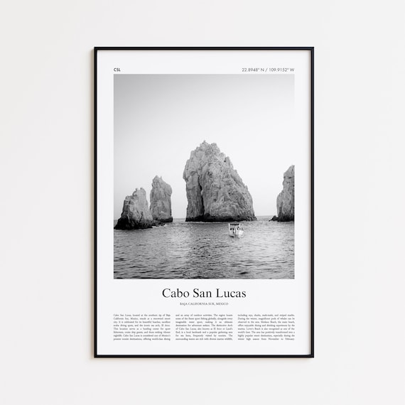 Cabo San Lucas Mexico Black and White El Arco Rocks Travel Poster