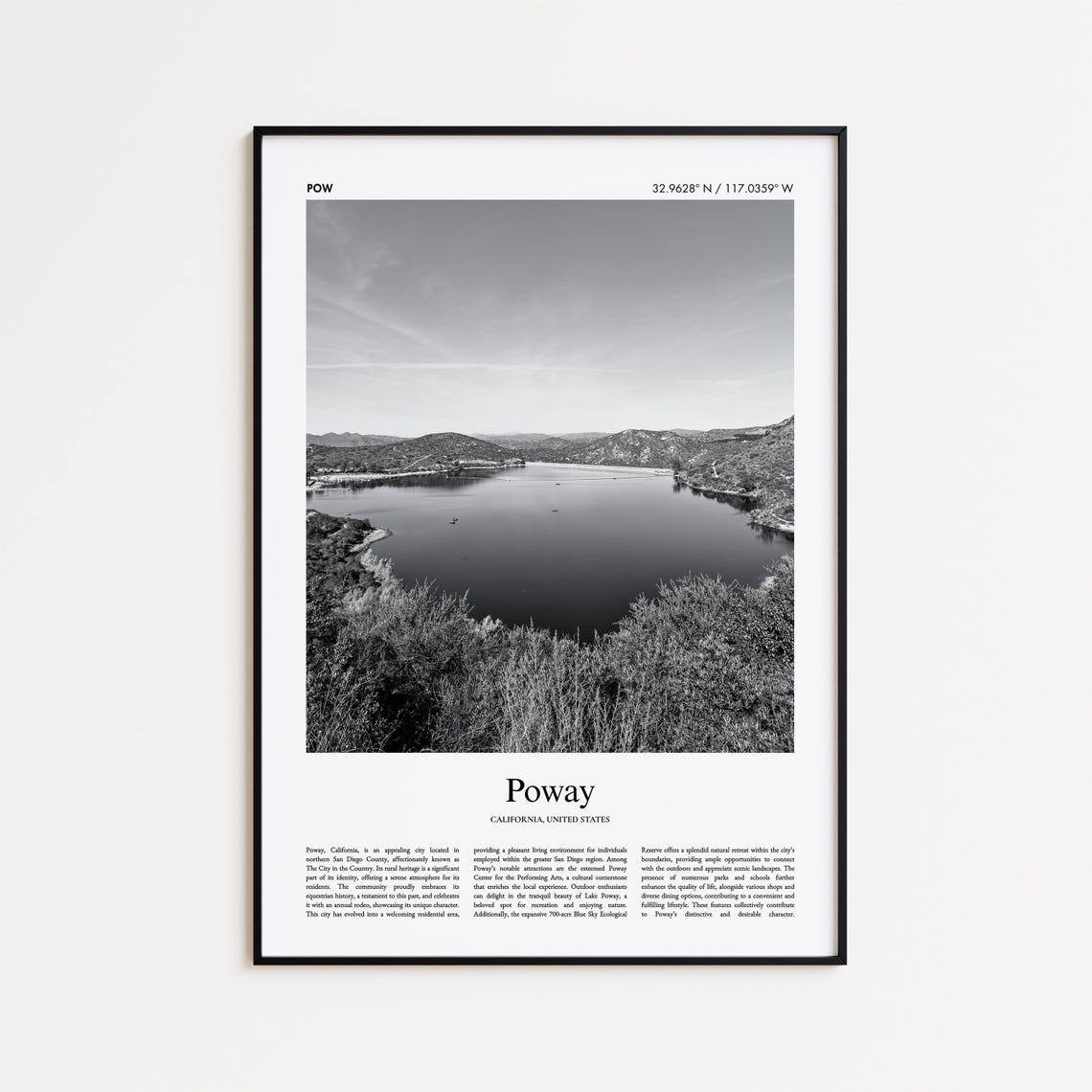 Poway California Lakeside Panorama Black And White Photo Poster