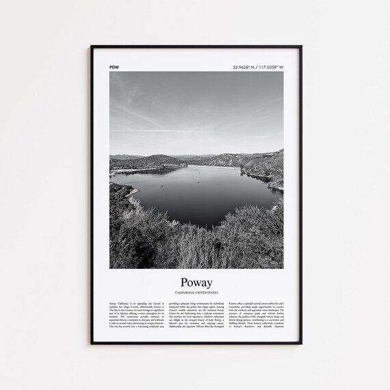 Poway California Lakeside Panorama Black And White Photo Poster