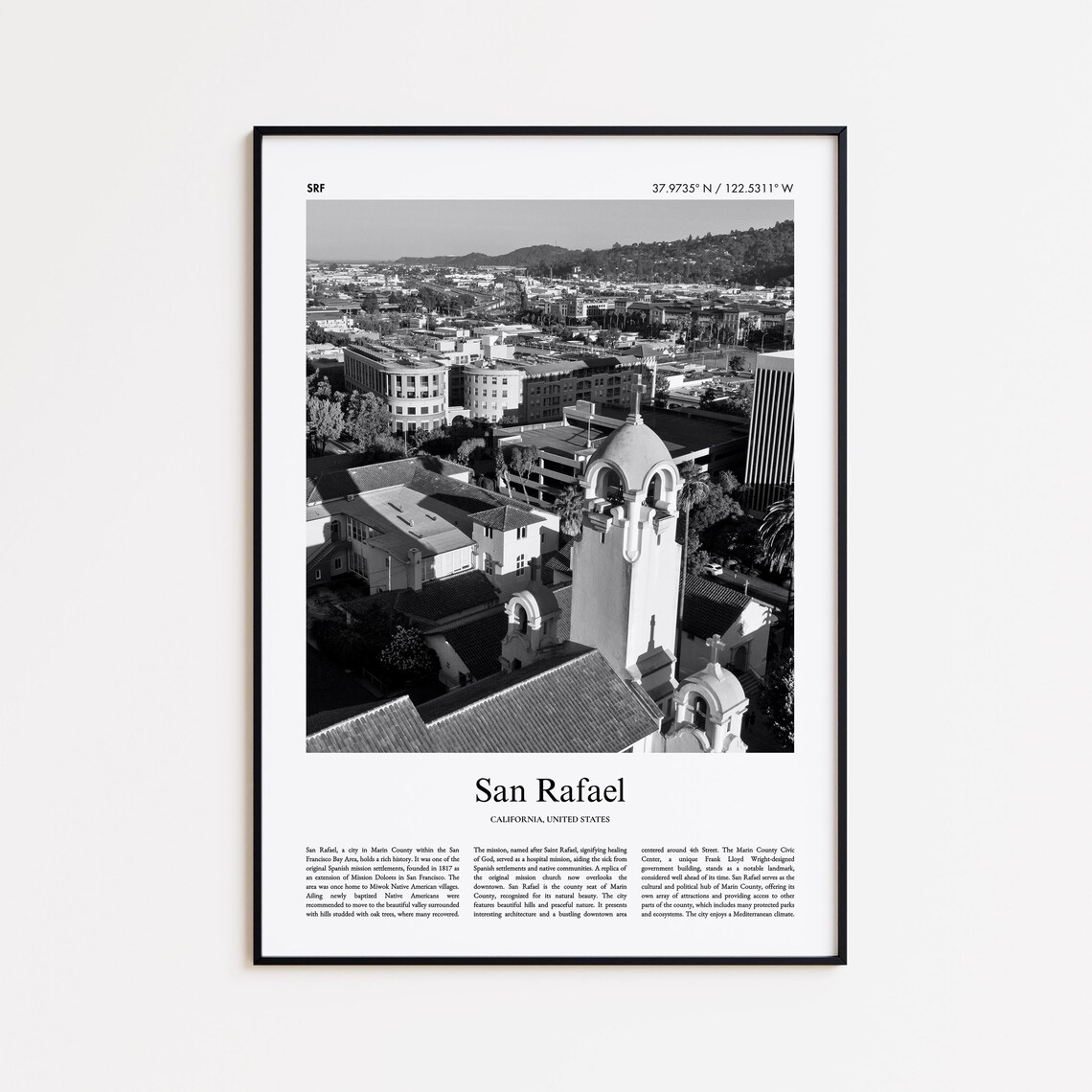 San Rafael Black And White Travel Poster, Wall Art