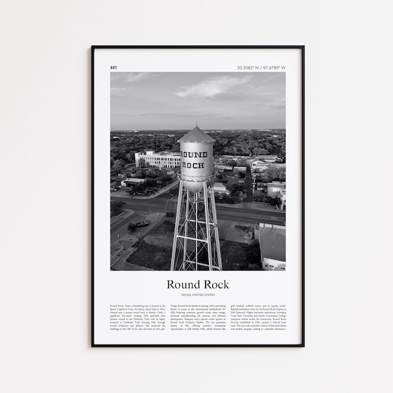 Round Rock Texas Water Tower Aerial Black And White Photo Poster