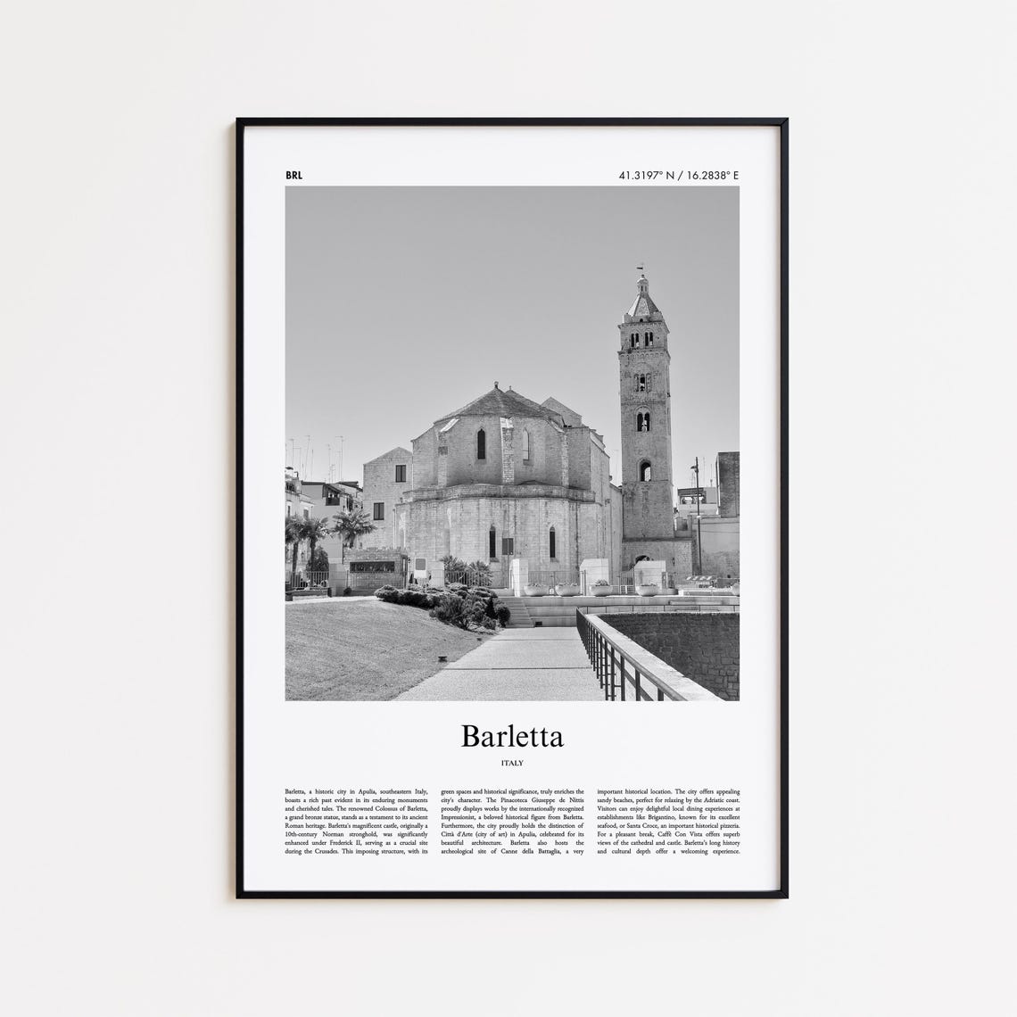 Barletta Cathedral Apulia Italy Black White Travel Photo Poster