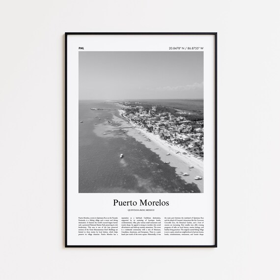 Puerto Morelos Black And White Print Photo Poster Travel Gift Quintana Roo Mexico Wall Art