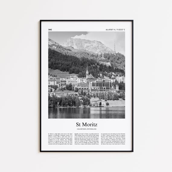 St Moritz Black And White Print Photo Poster Travel Gift Graubnden Switzerland Wall Art